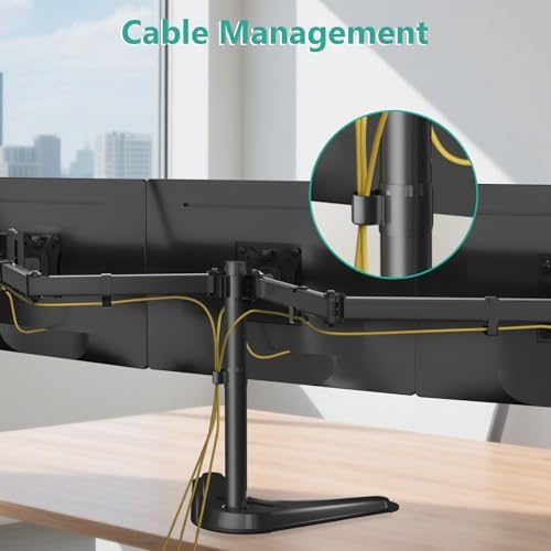 WALI Freestanding Triple Monitor Stand for 13-27 inch Screens，22lbs per Arm