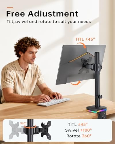 RGB Monitor Arm with USB Hub, Desk Mount for 13-27" Monitors, Data Transfer