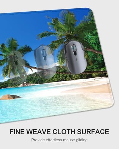 Auhoahsil Large Mouse Pad with Wrist Rests for Keyboard & Mouse, Thick Soft Ergonomic Memory Foam Wrist Supports, Big & Long Desk Mat 35.5 x 15.7 in, for Office Gaming Computer, Beach and Trees
