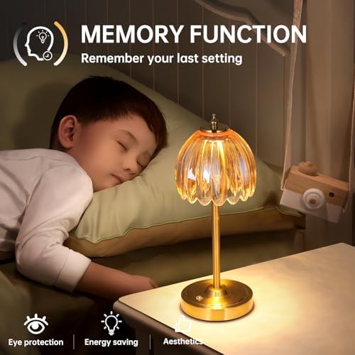 Shenmoyl Tulip Table Lamp with 5000mAh Battery & Touch Control, Cordless Table Lamp with 3 Colors, Dimmable Rechargeable Table Lamps for Bedroom, Nightstands, Living Room, Entryways (Amber Tulip)