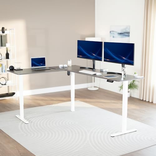 VIVO Dark Gray 84 x 63 in Corner Standing Desk, DESK-E3CTWG-84