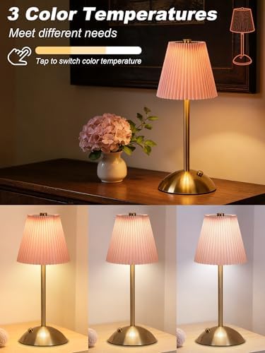 Cordless Pink Lamp,Small Desk Lamp Cute,Vintage Aesthetic Lamp