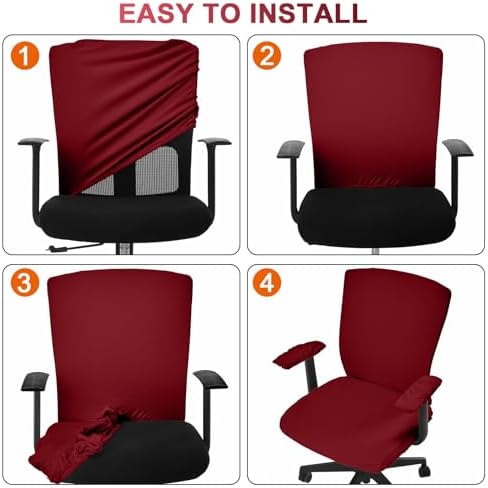 Tallew 4 Pcs Office Chair Covers Set Computer Armrest Slipcover Seat, Red