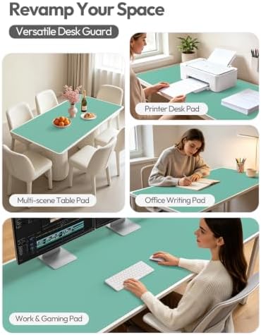 YSAGi Leather Desk Protector, Office Mat, Large Mouse Mat, Non-Slip PU Leather Blotter, Laptop Desk Mat, Waterproof Writing Pad for Office and Home(Green-Blue, 63" x 17.2")