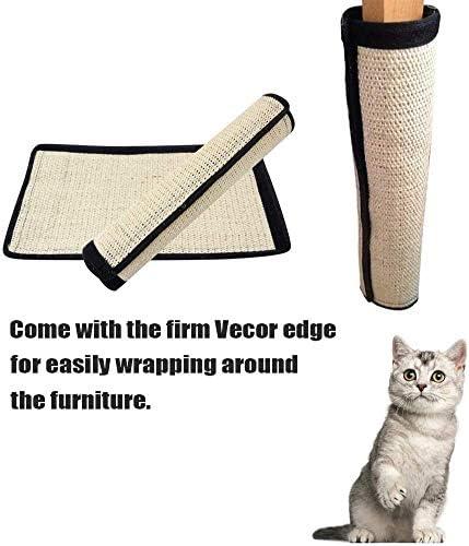 Sisal Pad Natural Grinding Claws Cat Scratching Mat Scratcher Replacement for Cat Tree Stretching Wrap Around Chair Desk Legs Furniture Protection (L:40.5 * 30cm, Wrap Style)