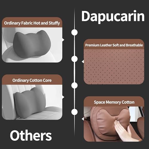 Car Neck Pillow [No More Pressure] Soft Comfortable Premium Leather Headrest with Adjustable Strap – Ergonomic Support for Driving, Office & Gaming, Brown, 1 Pack