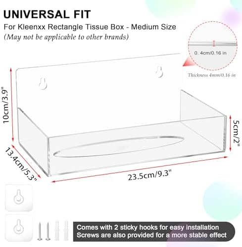 Acrylic Tissue Box Holder Wall Mounted, Clear Rectangular Organizer