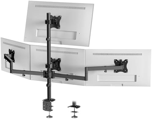 Quad Monitor Mount for 17-27 Inches - Fully Adjustable Heavy Duty 4 Monitor Arm Desk Mount, Max Load 22lbs per Screen, Clamp/Grommet, VESA 75/100 mm, Black