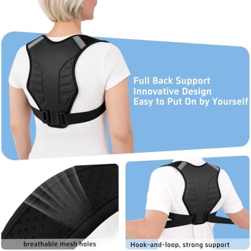 Posture Corrector for Women and Men Upper Back Brace Support Straightener Adjustable Mid Scoliosis Lower Pain Comfortable Relief Hunchback Slouching Kyphosis Invisible Under Fully Black S/M