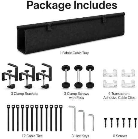 35.4-Inch Under Desk Cable Management Tray, No-Drill Clamp-On