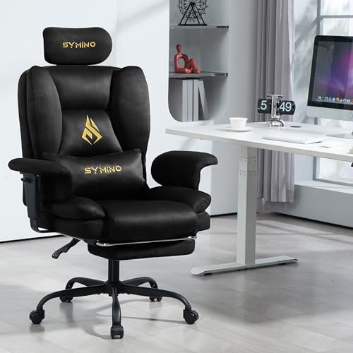 Symino Gaming Chair with Footrest, Up/Down Armrests, Suede Fabric Ergonomic Office Chair, 155° Recline Computer Chair for Desk, Black