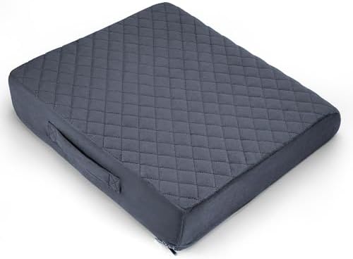 Medium-Soft 20x20x4 Memory Foam Recliner Chair Seat Cushion for Long Sitting - Armchair Pad with Washable Velvety Cover with Waterproof Layer & Non-Slip Base for Seniors & Elderly - Gray