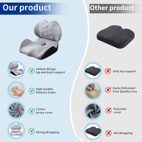 Extra Large Memory Foam Seat Cushion and Lumbar Support Pillow for Office Chair Pressure Relief Sciatica & Tailbone Pain Relief Chair Pad for Home,Car Seat,Wheelchair