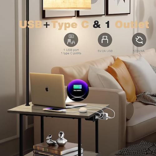 PESRAE Floor Lamp with Table, End Tables with Charging Station