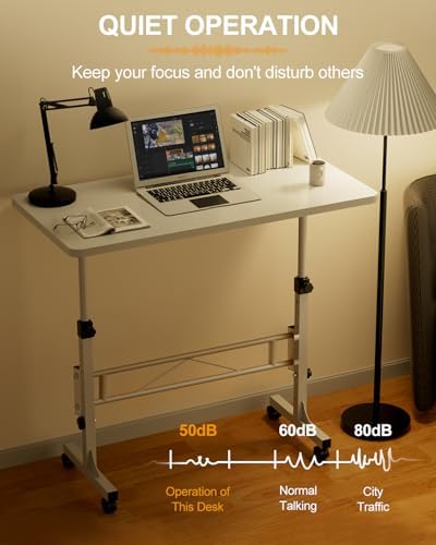 Amztabler Small Standing Desk Adjustable Height, Mobile Stand Up Desk with Wheels, 32 Inch Portable Rolling Desks Conference Room Tables for Walking Pad Treadmill White
