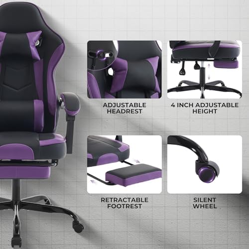 Ergonomic Gaming Chair for Adults with Footrest and Massage