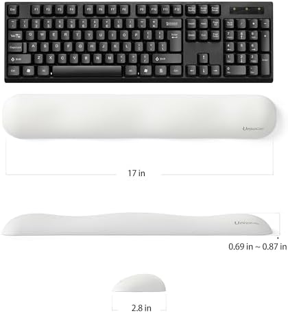 UnivoColors Design-Wave Set of Wrist Rest,Artificial Sheepskin+Memory Foam+Ergonomic+Anti-Slip Gel, Resilience Support During Work and Gaming,Keyboard Accessory,White