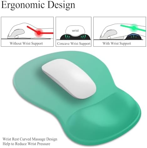 Gel Mouse Pad with Wrist Rest, Ergonomic Concave Wrist Support Mousepad with Non-Slip PU Base & Smooth Surface Comfortable Desk Accessories Mat for Office, Home Gaming and Study (06 Light Mint Green)