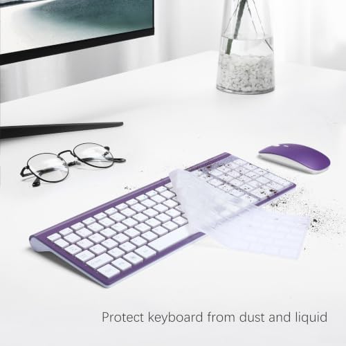 Wireless Keyboard and Mouse Ultra Slim Combo, TopMate - Purple White