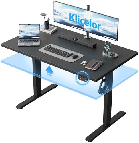 Klicelor 48 Inch Electric Standing Desk, Height Adjustable Office Desk, Sit Stand Up Computer Desk with Memory Preset, Two-Piece Desktop, Black