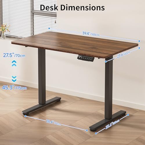 BIZUM 40x24 Inch Electric Standing Desk with Memory Presets, Quiet Motor Height Adjustable Stand Up Desk for Home Office & Gaming, Ergonomic Sit Stand Workstation，Walnut