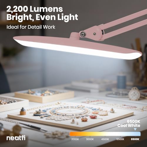 Neatfi LED Desk Lamp, 2200 Lumens, 24W, 20-Inch Head (Rose Gold)