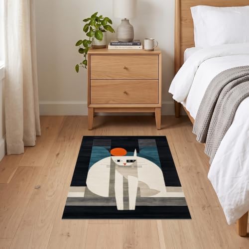 2'x3' Black White Cat Artistic Feline Design Ultra-Soft Accent Mat