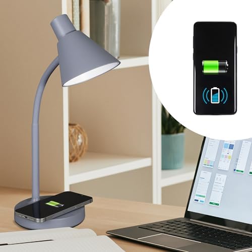OttLite Twist LED Table Lamp with Wireless Charging, Grey