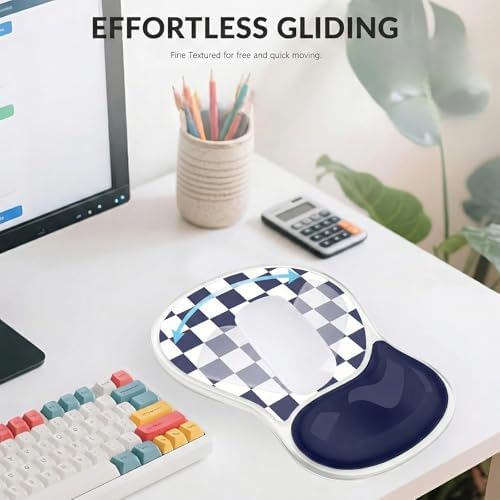 Gel Mouse Pad with Wrist Rest for Mouse Ergonomic Mouse Wrist Rest Non-Slip Silicone Checkered Dark Blue Mousepad with Wrist Support for Computer Gaming Laptop Home Office Desk Accessories Blue Plaid