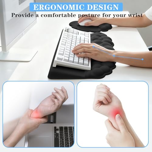 Computer Keyboard Stand with Wrist Rest, Ergonomic Tilted Keyboard Holder - Keyboard Riser with Wrist Pad - Keyboard Tray Support for Office Home -Cloud Set Black