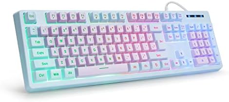 HUO JI Wired Gaming Keyboard with Rainbow LED Backlit, Purple Blue