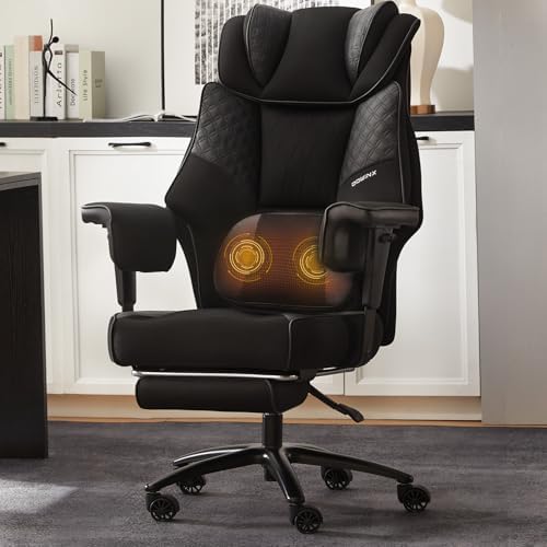 Dowinx Big and Tall Office Chair 400 Lbs with Rotating Massage Lumbar Support, Thick Seat Cushion and Adjustable Armrest,Computer Gaming Chair with Footrest,Mesh Black
