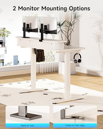 BIZUM Standing Desk with 2 Drawers Computer Desk-Stand up Desk Home Office Gaming Memory Desks C-Clamp Mount Compatible, 48x24 Inch White