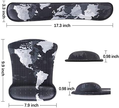 ToLuLu Keyboard Wrist Rest Pad Ergonomic Mouse Pad Set, Mouse Pad for Computer Laptop, Non Slip Mousepad Keyboard Wrist Support with Raised Memory Foam for Easy Typing Pain Relief, Cool World Map