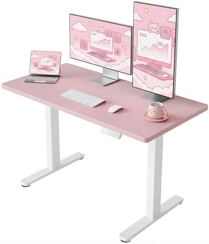 HUANUO 55x28 Inch Electric Standing Desk, Height Adjustable, Pink