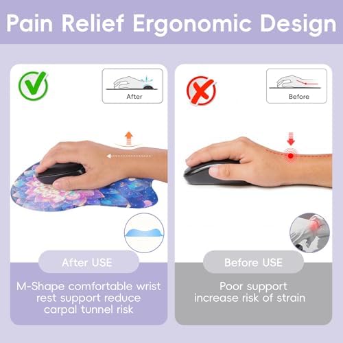 Wrist Support Mouse Pad Anti Slip Rubber Wrist Rest Mousepad 9in X 8in Small Desktop Notebook Mouse Mat for Working and Gaming (M-Beautiful Mandala)