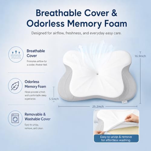 Cervical Neck Pillow for Pain Relief,Memory Foam Ergonomic Pillow