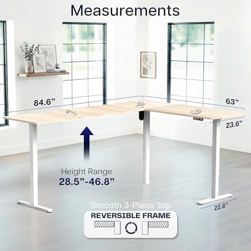 VIVO Light Wood 84 x 63 in Corner Standing Desk, DESK-E3CTWC-84