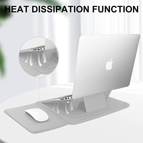 HoYiXi 14 Inch Laptop Sleeve Case Leather Bag with Stand Compatible with Mac Book Pro 14 2021/ASUS Vivobook 14/HP Pavilion X360/IdeaPad 14/Dell HP ASUS Acer Huawei Matebook 14'' PC, Silver