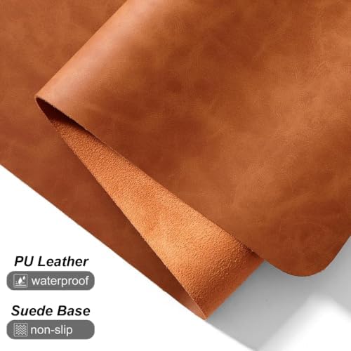Distressed Leather Desk Mat - Non-Slip PU Leather Desk Pad Protector - Large Waterproof Mouse Pad Computer Keyboard Desk Mat Desk Accessories for Office & Home (Brown, 36"x17")