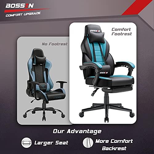 BOSSIN Big and Tall Gaming Chair with Footrest and Massage, 400lb Weight Capacity, Ergonomic Heavy Duty Chair with Large Size Seat and High Back