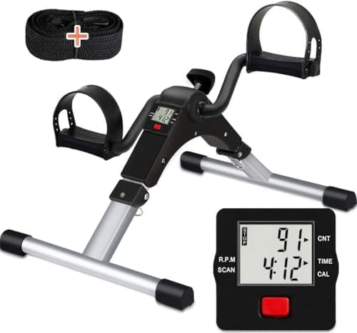 TABEKE Under Desk Bike Pedal Exerciser, Fully Assembled Folding Pedal Exerciser for Arm and Leg Workout, Portable Sitting Desk Cycle with LCD Screen Displays 26526