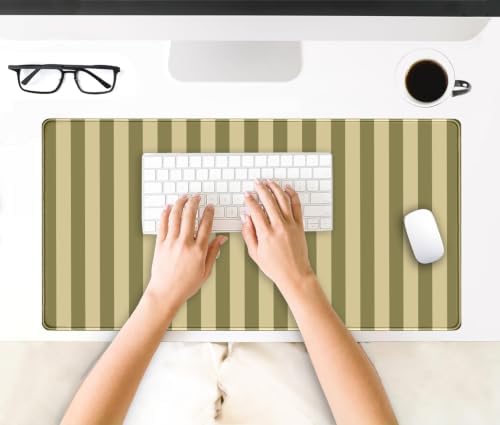 Olive Yellow Striped Desk Mat Cute Pastel XXL Large Gaming Mouse Pad Desk Pad Kawaii Cozy Aesthetic Keyboard Laptop Computer Mat 31.5 x 15.7 Inch
