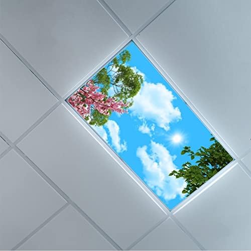 Fluorescent Light Cover Decorative Ceiling Light Filters,Tree Leaves Sky Clouds Pattern,for Classroom Office Hospitals Home Ceiling Decorative,2ft x 4ft,Green