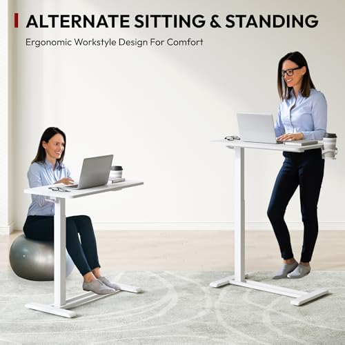 SANODESK 32'' Mobile Standing Desk with Hidden Wheels,Pneumatic Laptop Desk