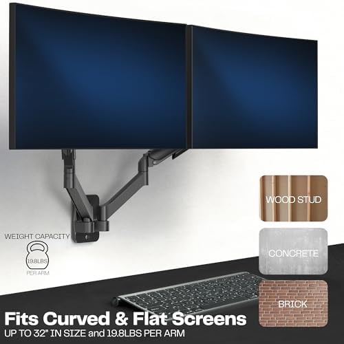 VIVO Height Adjustable Mechanical Extended Arm Dual Monitor Wall Mount Full Motion Articulating, Fits 2 Screens 17 to 32 inches, Black, MOUNT-V002G