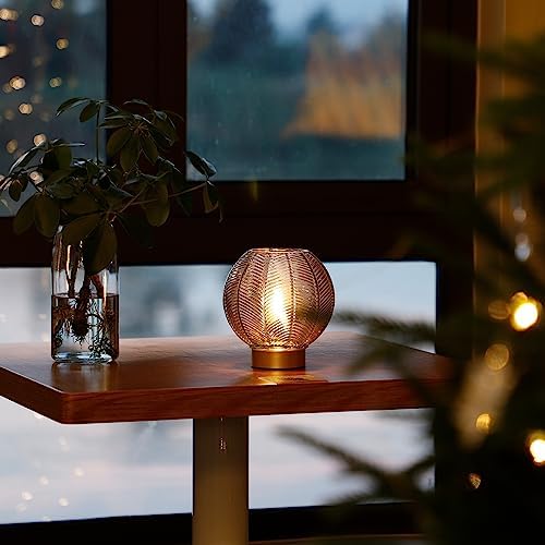 LUSHARBOR Battery Operated Decorative Glass Table Lamp with Timer Amber