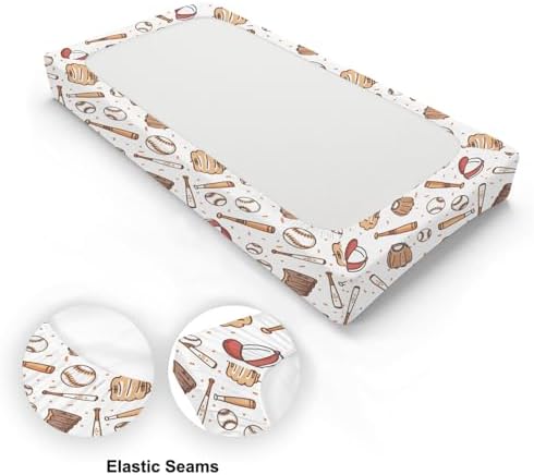 Cartoon Baseball Balls Hats Gloves Baby Changing Pad Cover,Unisex Sports Nursery Diaper Changing Table Pad Mat Sheet for Boys Girls-16x32