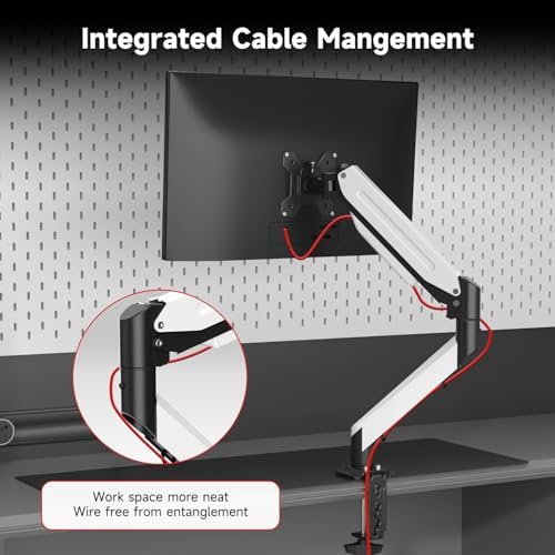 Suptek Monitor Mount Gas Spring Monitor Arm Desk Mount Fully Adjustable Fits 17 20 22 23 24 26 27 32 35 inch Monitors Weight Capacity up to 24.25 lbs (Black+White, 17"-35")