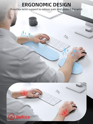Ergonomic Wrist Rest, Full-Size Keyboard & Mouse Wrist Support Pad, Blue